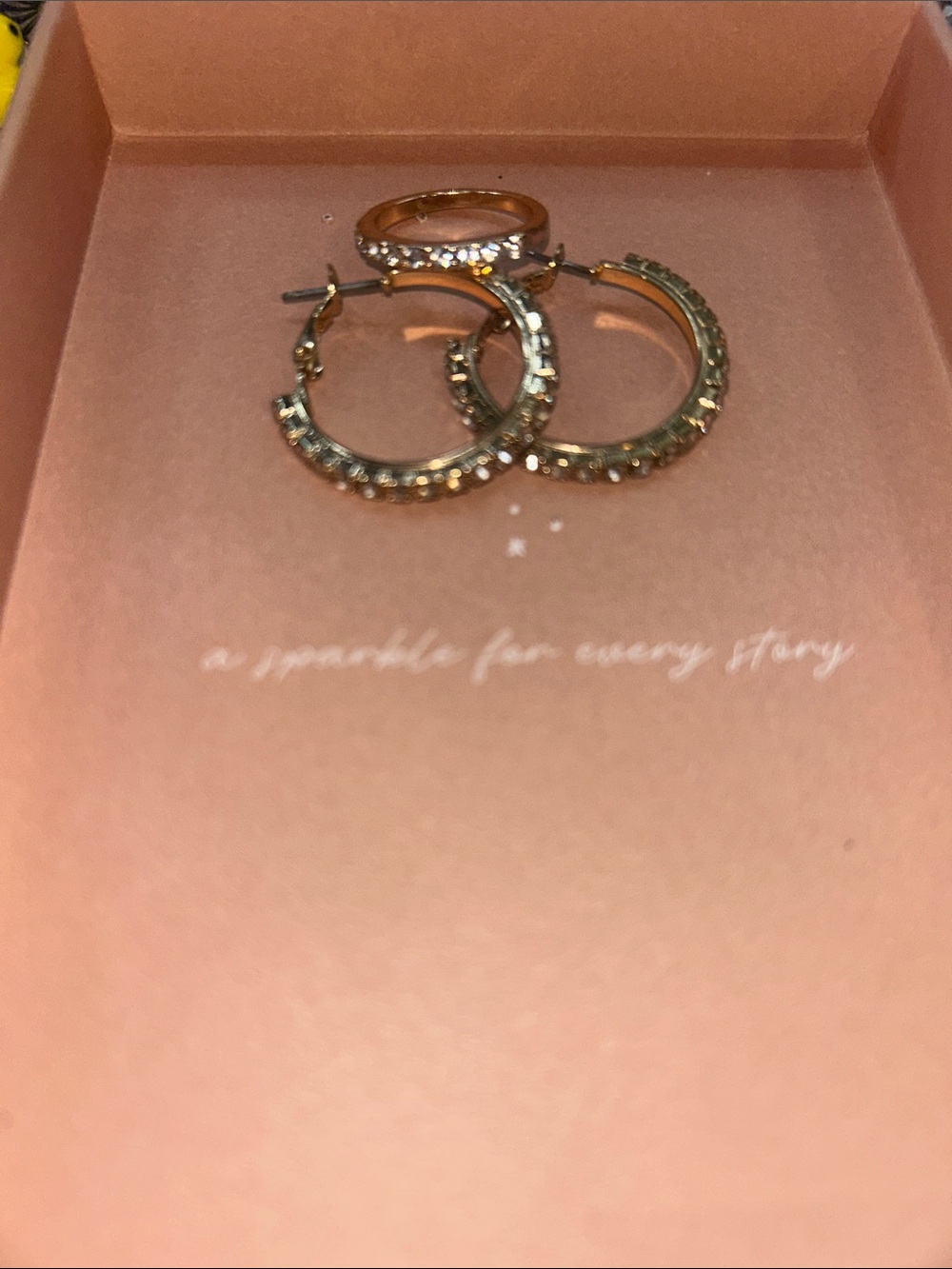 Gold Crystal Hoop Earrings with matching ring - Women Jewelry